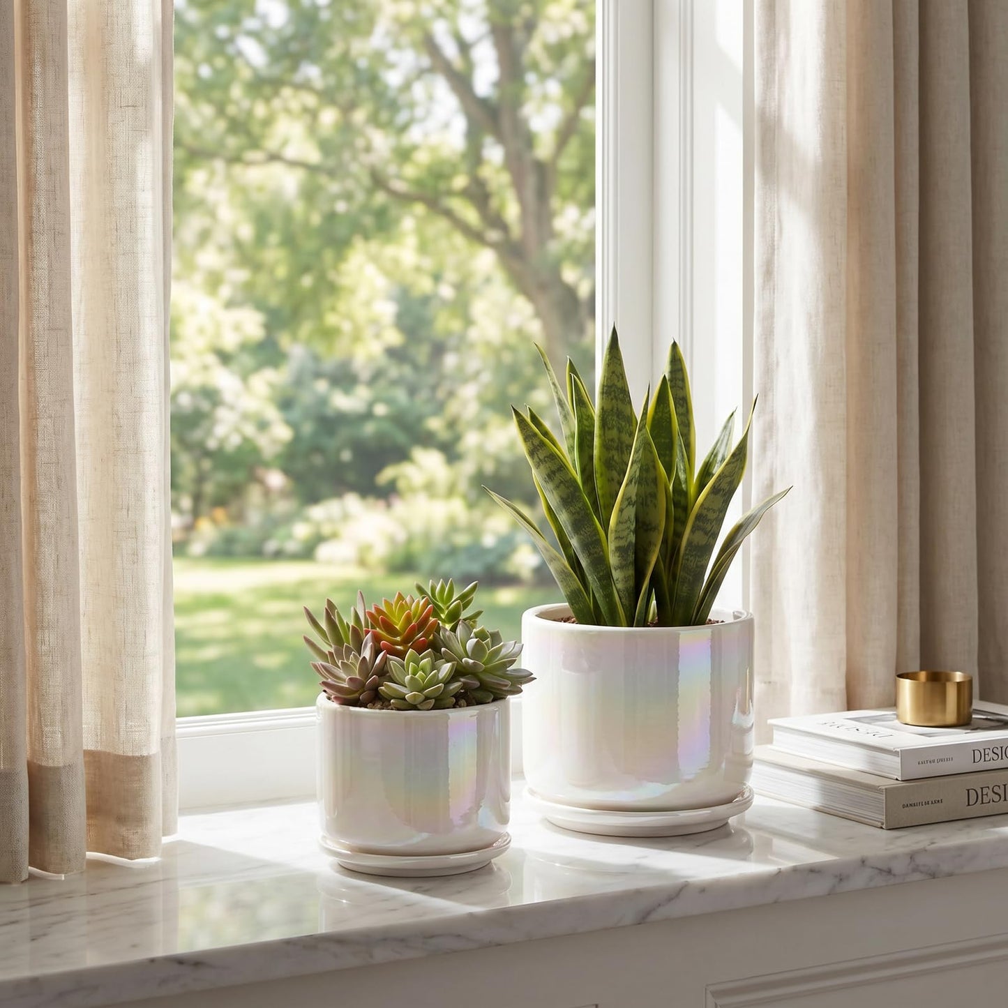 EFISPSS Plant Pots, 4+5+6 Inch Pots for Indoor Plants,Ceramic Planter Pot with Drainage Hole,Flower Pots for Succulent Cactus,Set of 3 - Rainbow Pearl Glaze