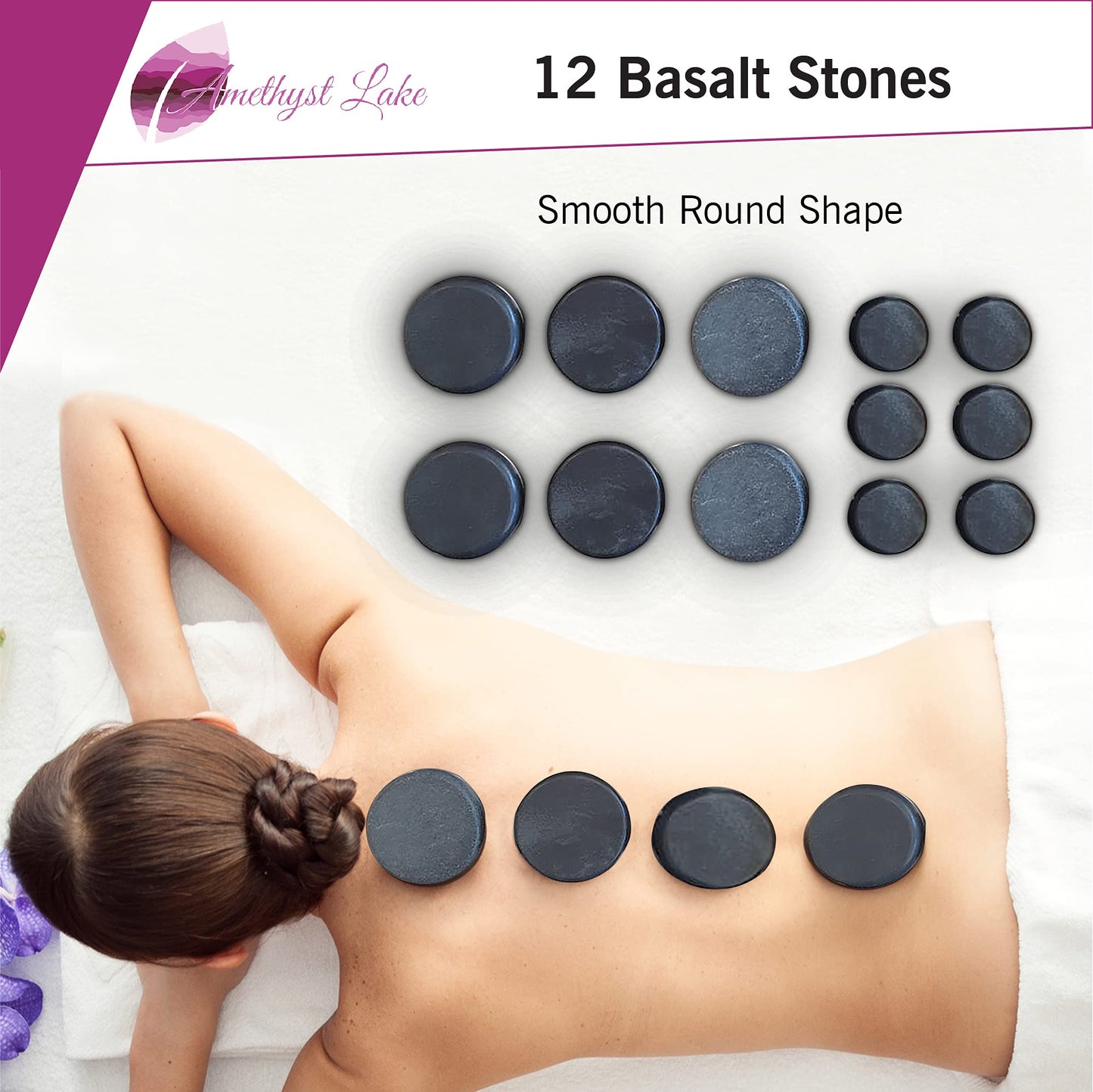 Amethyst Lake Hot Stone Warmer with 16 Stones Bamboo Box, Massage Stones for Home spa, Relaxing and Pain Reliefing Massage Stones Set with Warmer kit.