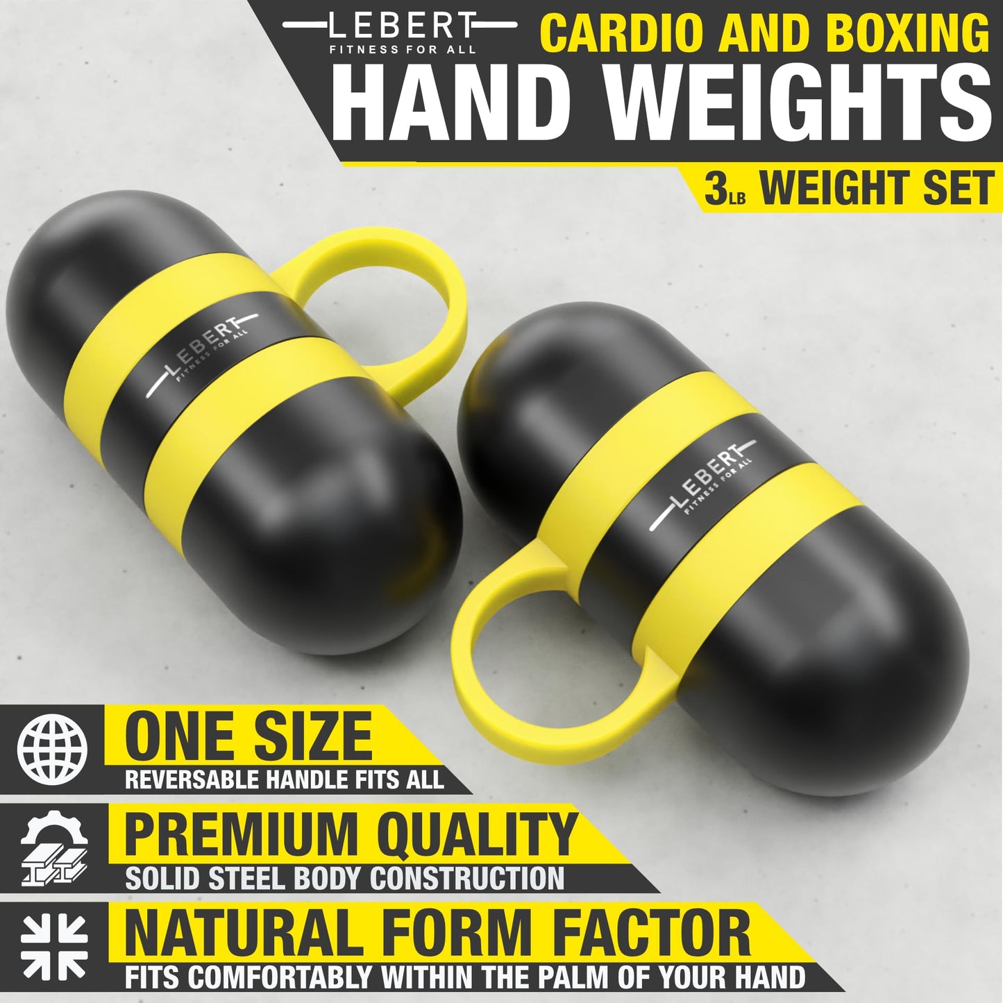 Lebert Fitness 3lb Set Cardio Hand Weights. Stainless Steel Hand Weights. Dumbbell Set.