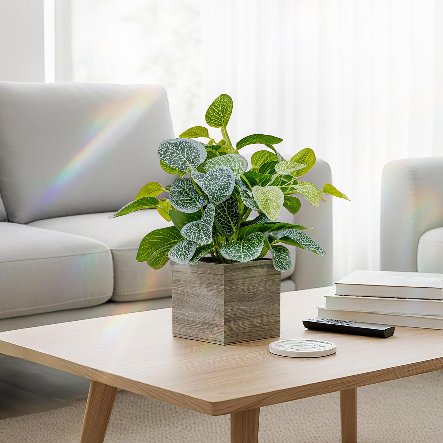 Nztze 2 Pack 12" Medium Eucalyptus Fake Plants, Artificial Plants Indoor with 4 Inch Wooden Planters, Faux Potted Plants for Home Decor, Desk, Shelves, Desktop, Coffee Table, Bedroom