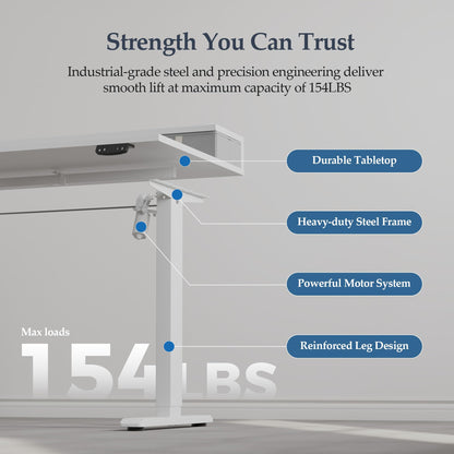 Klicelor 55 x24 Inch Electric Standing Desk with Drawers, Adjustable Height Small Sit Stand Desk for Home Office, Compact Computer Workstation with Storage– White