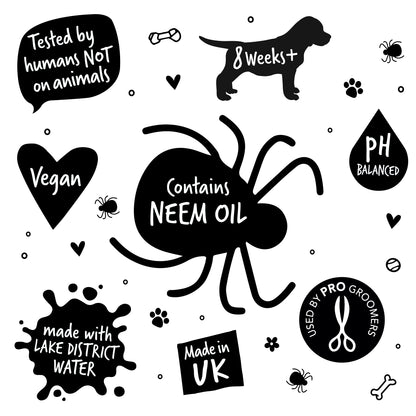 Flea and Tick Dog Shampoo by Bugalugs, Works on Smelly Puppies & Dogs, Contains Neem Oil PH Balanced Vegan Used by Professional Groom (Shampoo 500ml)