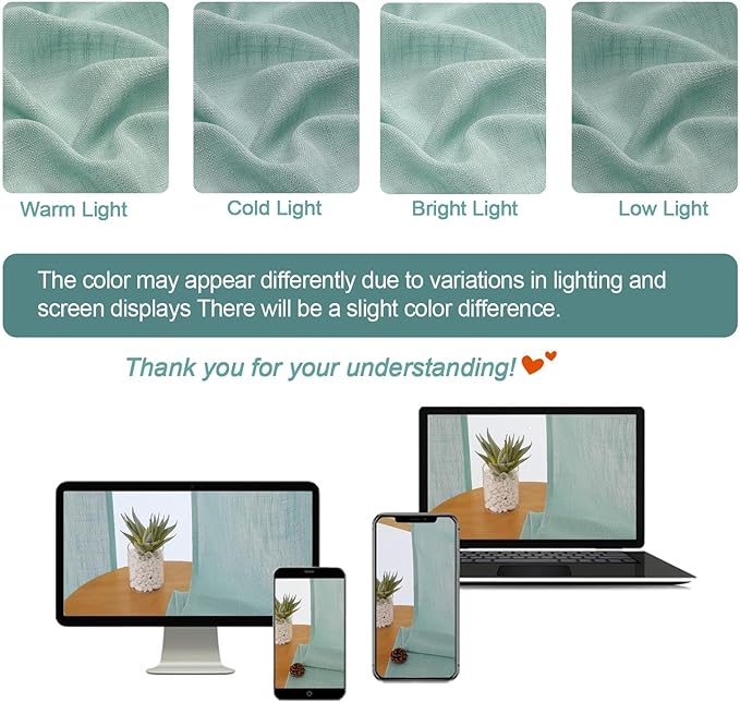 Chyhomenyc Aqua Green Semi Sheer Curtains 36 Inch Length, Light Filtering Faux