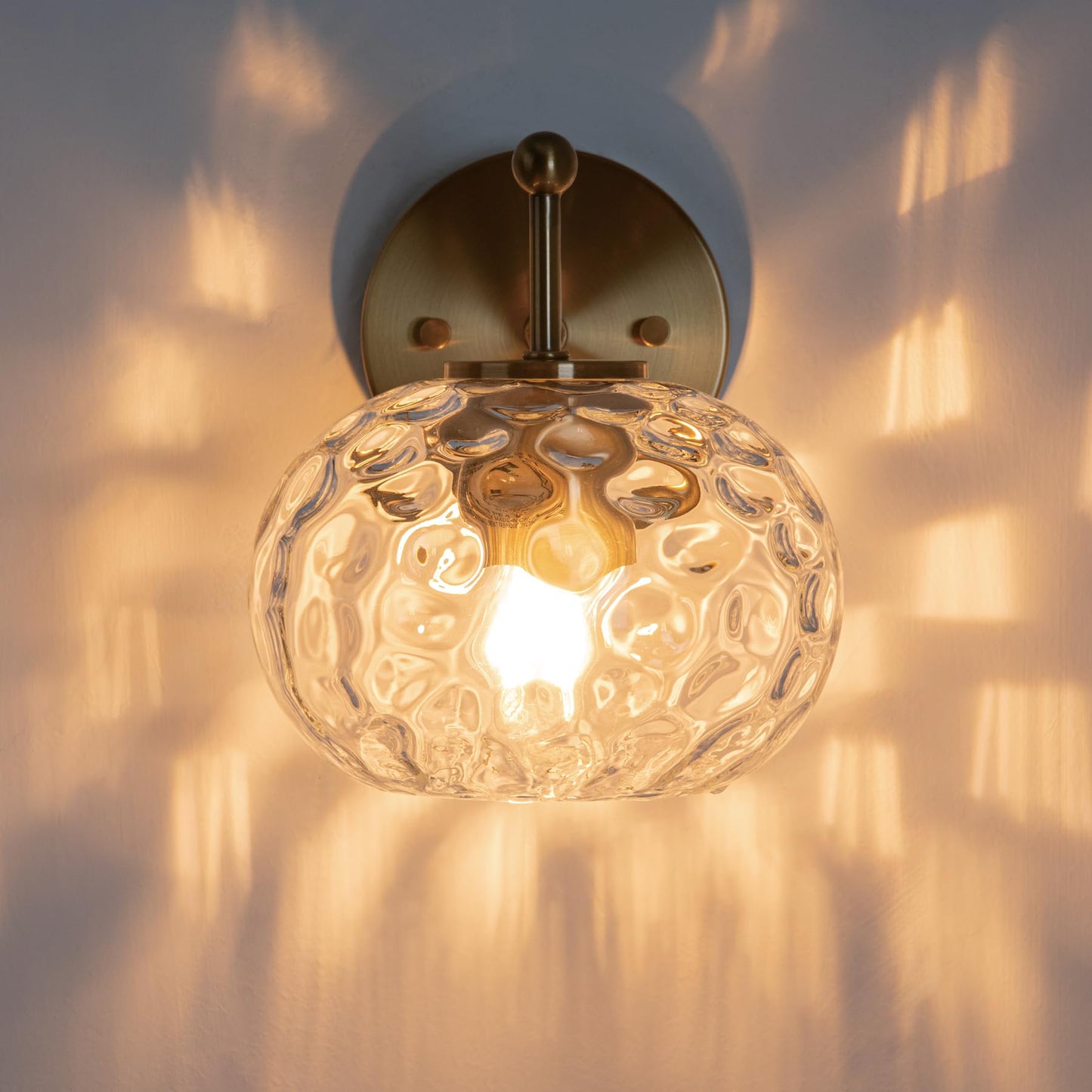Wrlmfy Modern Iridescent Glass Wall Sconce Gold Brass Wall Light Set of 2 Hammered Clear Glass Vanity Light for Bedroom Hallway Living Room Stairwell Bathroom Over Mirror