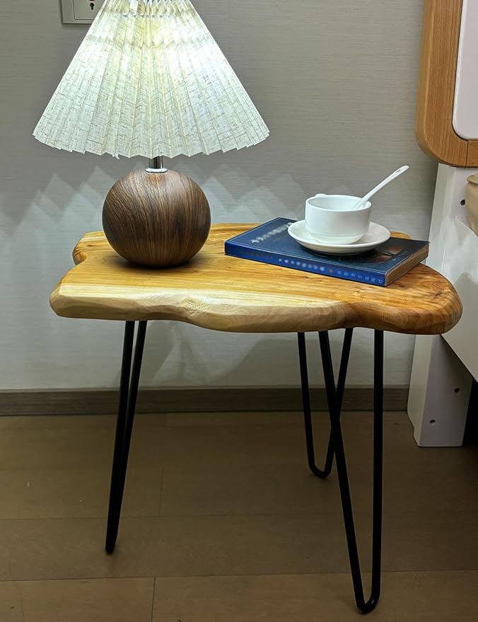 Rustic Solid Wood Live Edge Style End Table, Natural Wood Side Table