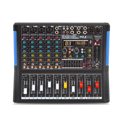 Pyle 6-Channel Console Style Audio Mixer with Bluetooth - DJ Sound Controller, 4 XLR / Combo Inputs, Sub Out, +48V Phantom, USB-A In, 16 DSP Effects, MP3 Player, 7-Band EQ - PMXU67BT