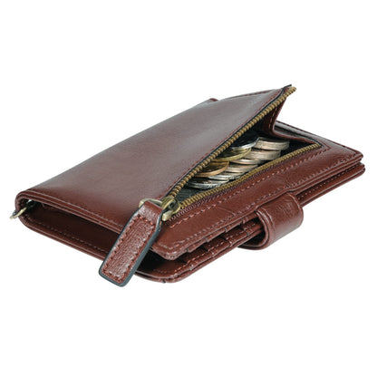 Travelambo Small Womens Wallet with 2 ID Windows, RFID Blocking Bifold Leather Card Holder Purse with Zipper Coin Pocket