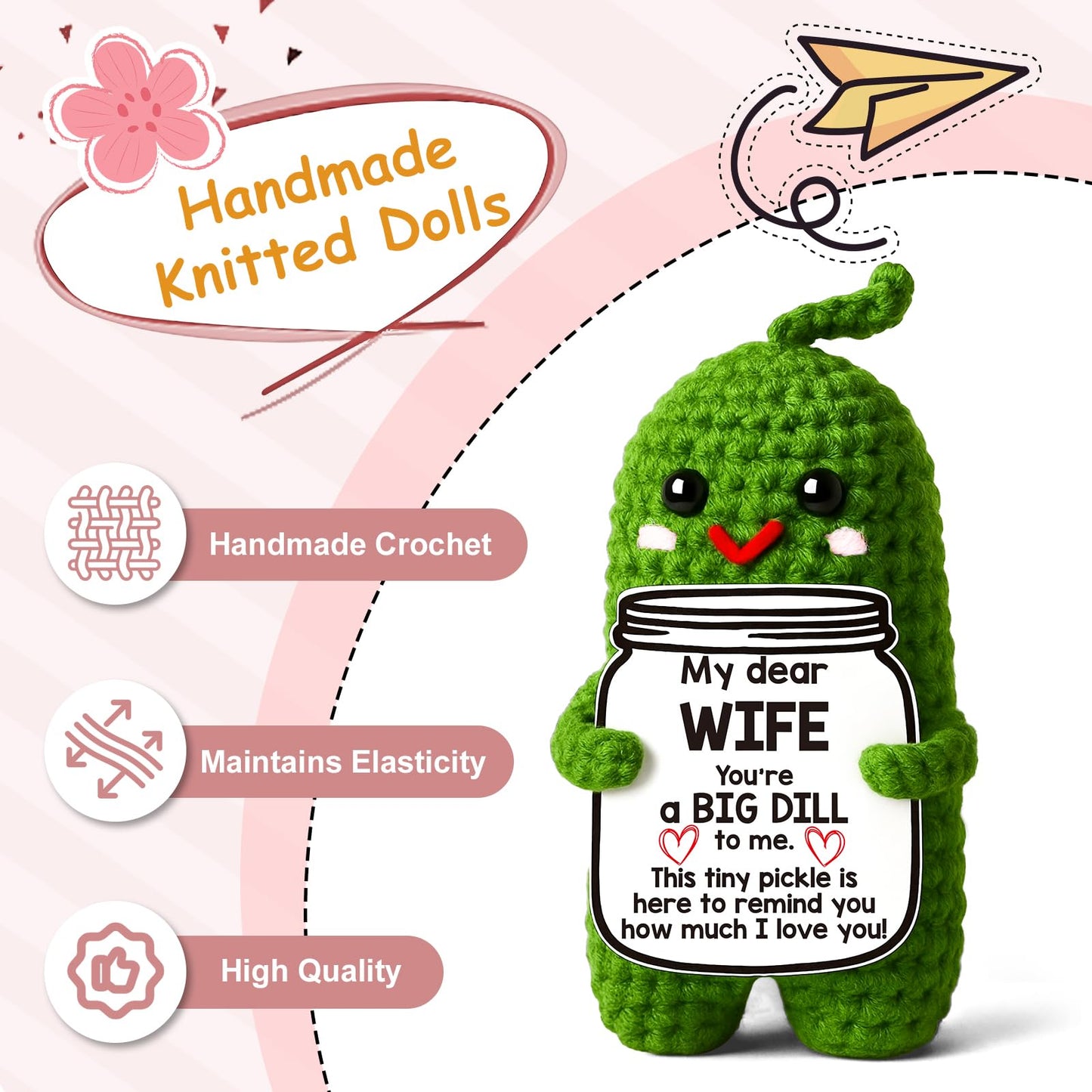 MAMAGIFTREE Valentines Day Gifts for Her Wife Valentines Gifts to My Wife from Husband I Love You Birthday Gift for Wife Wedding Anniversary Romantic Gift for Couples Women Handmade Crochet Pickle