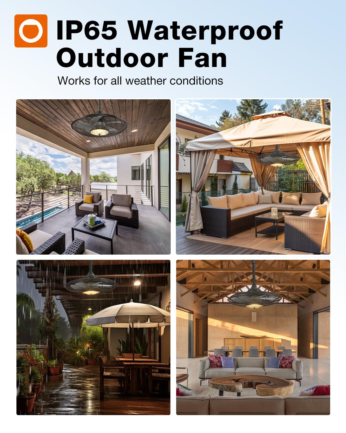 addlon 56FT(50+6) Solar String Lights Outdoor with Remote, 27 Shatterproof G40 Bulbs, Solar Powered & USB Charging Patio Lights & 20 Inch Outdoor Ceiling Fans with Lights for Patios