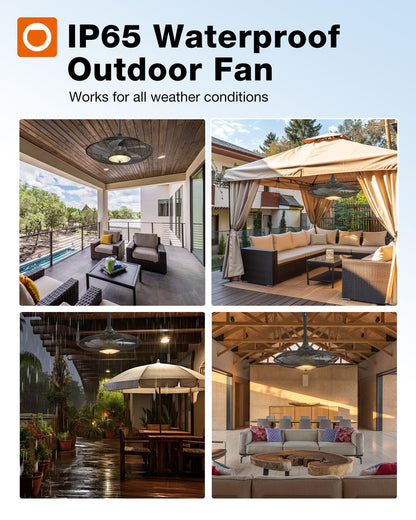 addlon 56FT(50+6) Solar String Lights Outdoor with Remote, 27 Shatterproof G40 Bulbs, Solar Powered & USB Charging Patio Lights & 20 Inch Outdoor Ceiling Fans with Lights for Patios