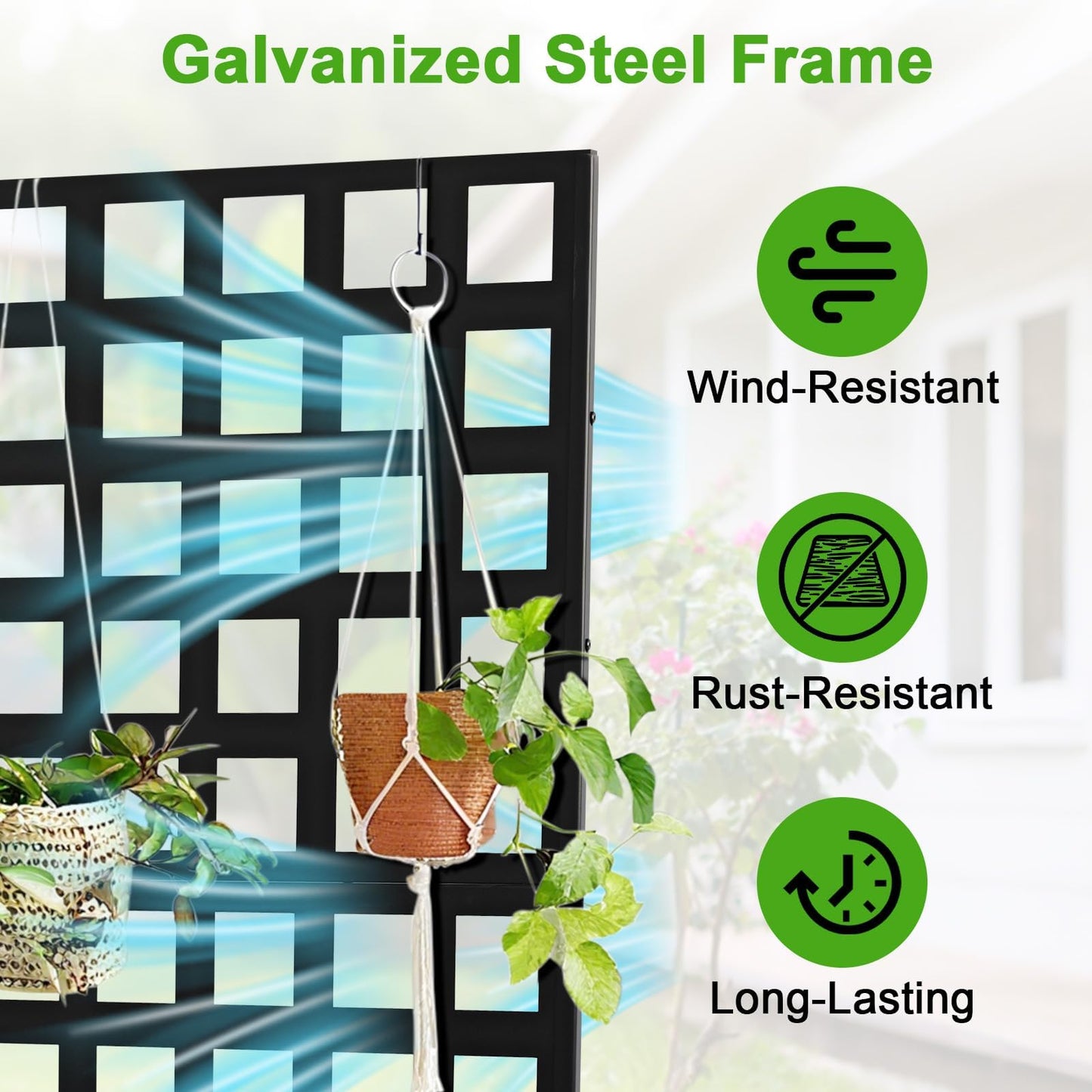 IDEALHOUSE 72" Raised Garden Bed with Trellis, Galvanized Steel Planter Box with Lockable Wheels, Mobile Privacy Screen for Climbing Plants Outdoor Patio Balcony, Black
