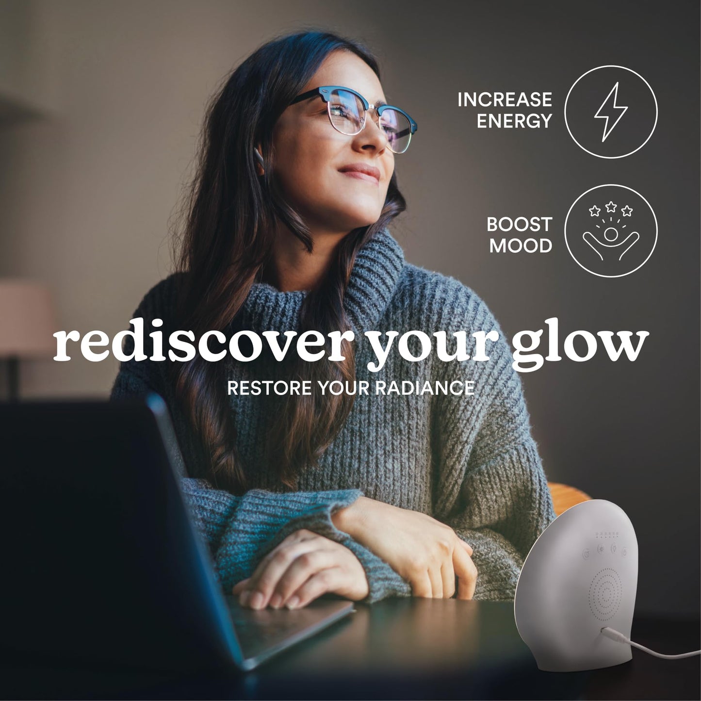 Homedics Light Therapy Lamp, Sun Lamp,10,000 Lux, UV-Free, Full Spectrum LEDs for Improved Sleep, Boosted Mood & Increased Energy, Adjustable Color Temperature, 6 Timer Settings, Compact & Stylish
