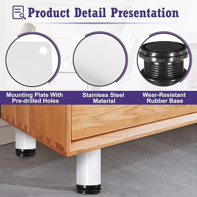 8 Inch Metal Furniture Legs Stainless Steel Adjustable Legs White Metal Legs