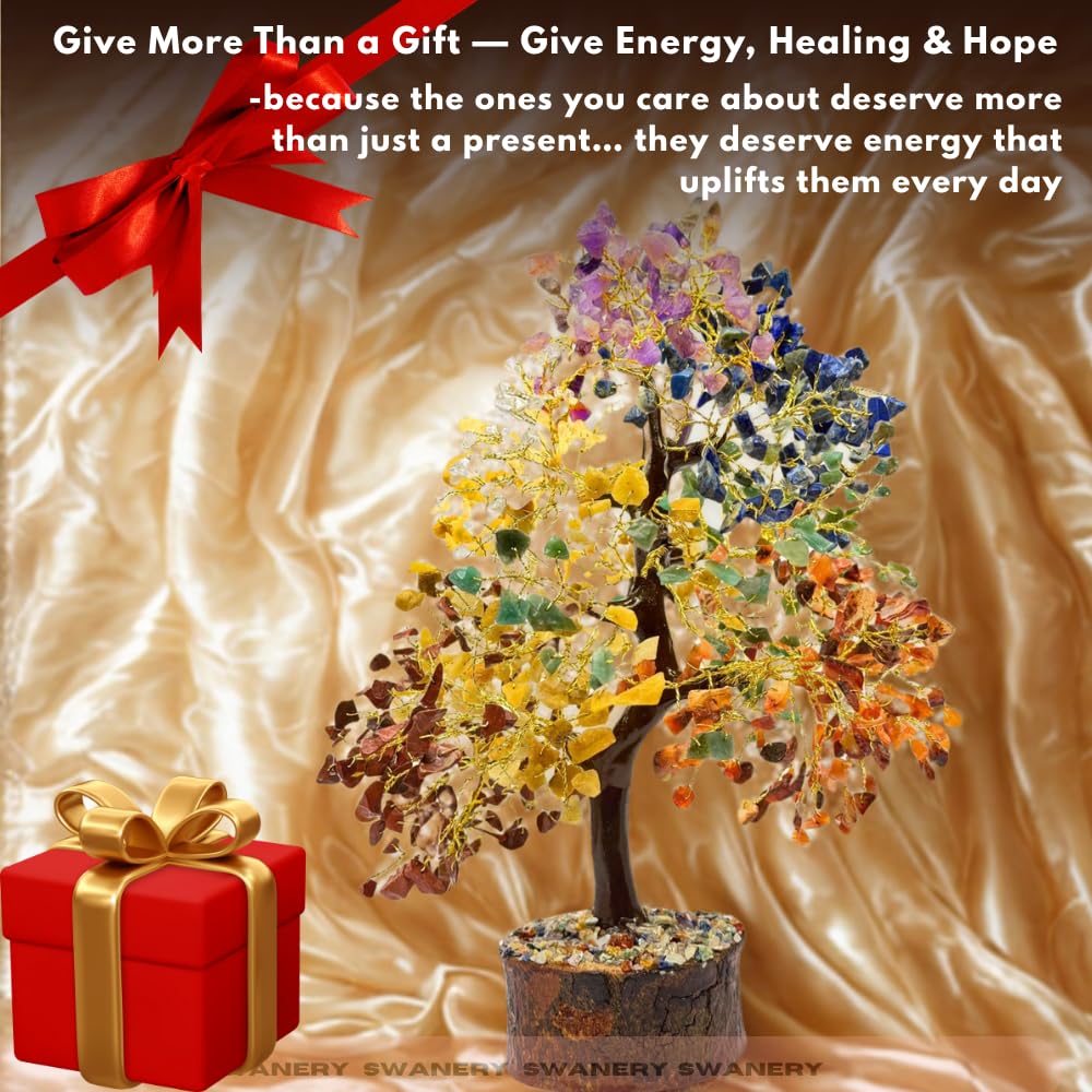 Crystal Tree of Life 7 Chakra Healing Crystal Trees for Home Decor, Office Desk Decor, Living Room Decor, Handmade Bonsai Trees for Positive Energy, Money, Good Luck Birthday Gifts for Women