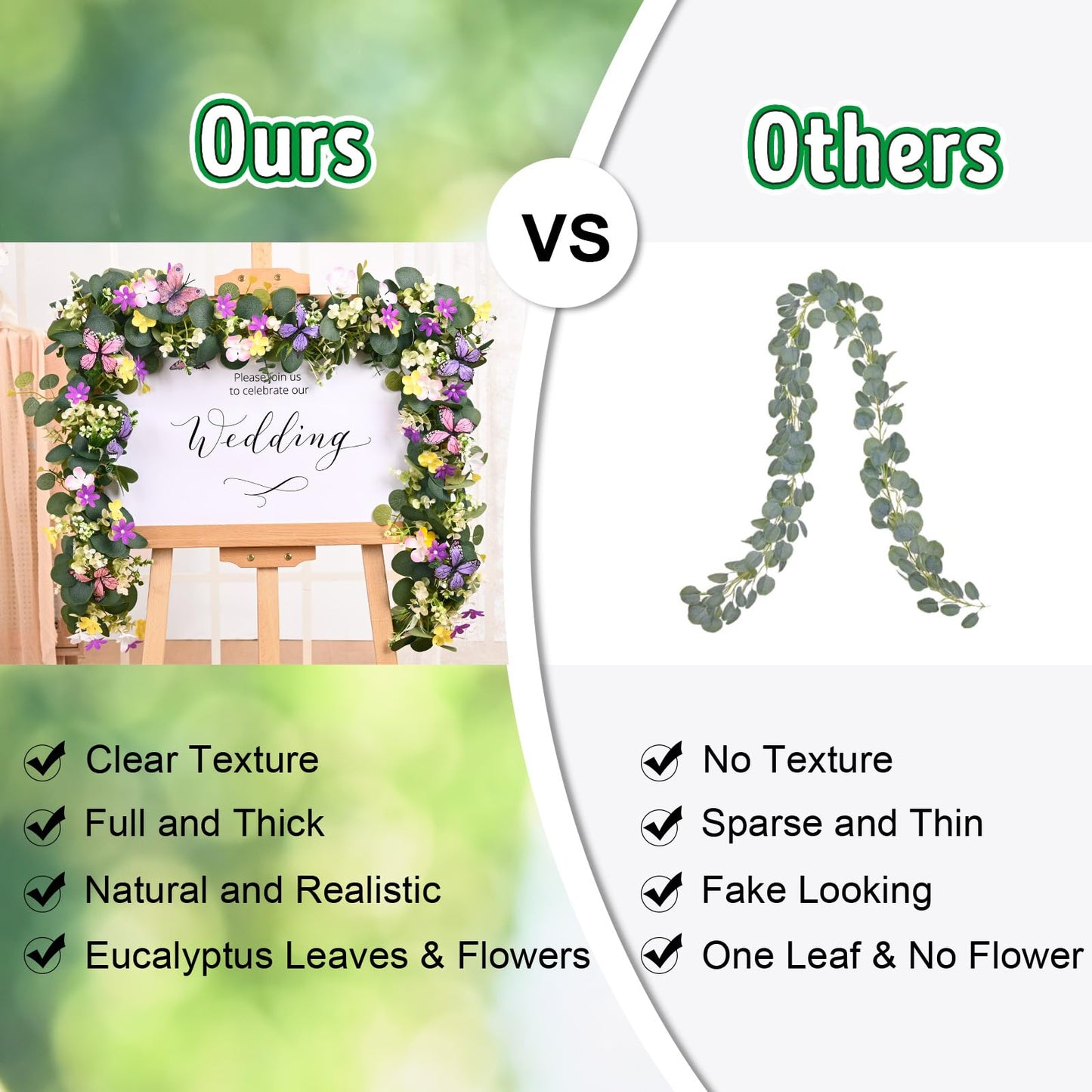 Waipfaru 2Pcs Eucalyptus Garland with Daisy 3D Butterfly, Green Garland with Flowers, 5.9FT Artificial Faux Eucalyptus Leaves Vines for Table Mantle Home Wedding Party Indoor Outdoor Decor