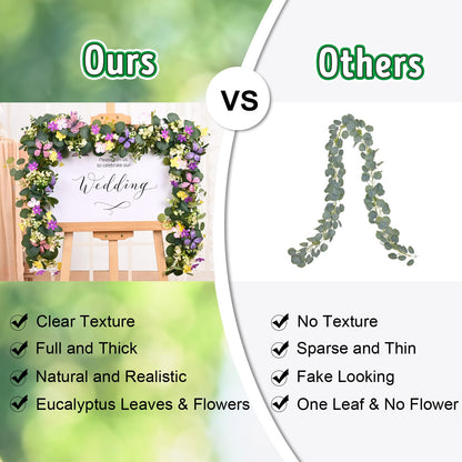 Waipfaru 2Pcs Eucalyptus Garland with Daisy 3D Butterfly, Green Garland with Flowers, 5.9FT Artificial Faux Eucalyptus Leaves Vines for Table Mantle Home Wedding Party Indoor Outdoor Decor
