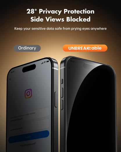 UNBREAKcable Privacy Screen Protector for iPhone 14/ iPhone 13/13 Pro, Tempered Glass [True 28°Anti Spy] [9H Hardness] [Case Friendly] Private Protector for iPhone 6.1" - 2 Pack