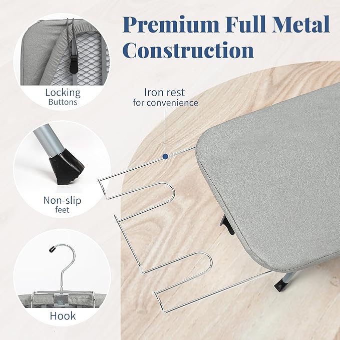 Tabletop Ironing Board with Iron Rest, Small Ironing Board Foldable with Heat