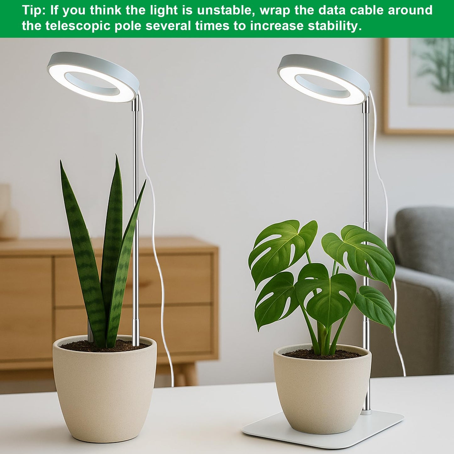 WeeLeeGoo 2 Pack Grow Light with Base, 6000K White Full Spectrum Growing Light Lamp for Indoor Small Mini Micro Green Pot Plants, 5-Level Dimmable, Auto Timer 4/8/12/18 Hrs