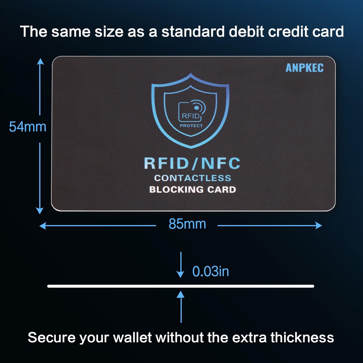 ANPKEC RFID Blocking Card (5 Pack), Slim RFID & NFC Blocker for Men & Women - 1 Card Protects Entire Wallet/Purse, Contactless Debit/Credit Card & Passport Protector