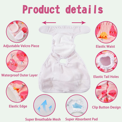 COMSLE Dog Nappies Female Small 3 Pack, Dog Period Heat Pants in Season, Super Absorbent & Adjustable Sanitary Reusable Doggy Puppy Diapers