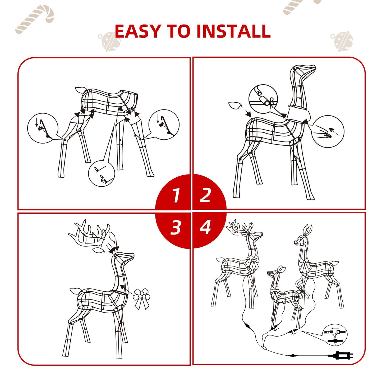 HOYECHI 6.5 FT Oversized Christmas Decorations Outdoor Lighted Reindeer – 3-Piece 3D Deer Family Set with 340 Warm White LED Lights for Yard, Lawn, Garden & Porch Holiday Display - Gold