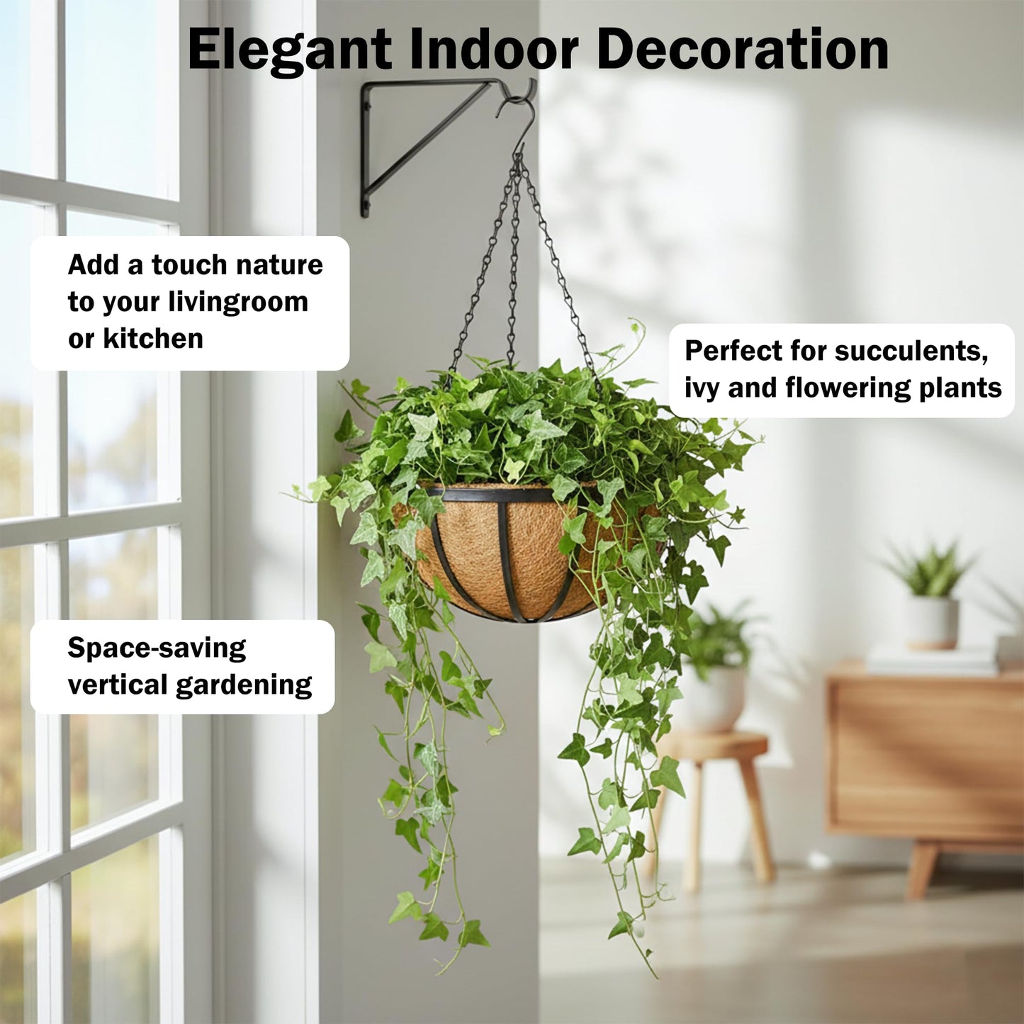KIDYBELL 4 Pack 14 Inch Round Hanging Basket with Coco Liners， Metal Hanging Baskets for Plants Outdoor， Hanging Planter with Chain Garden Products for Outdoor, Porch, Lawn, Garden