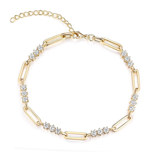 shinelab Paperclip Bracelet for Women Couple Bracelets with CZ Chain Strand Jewelry Gift for Men_7.5inches