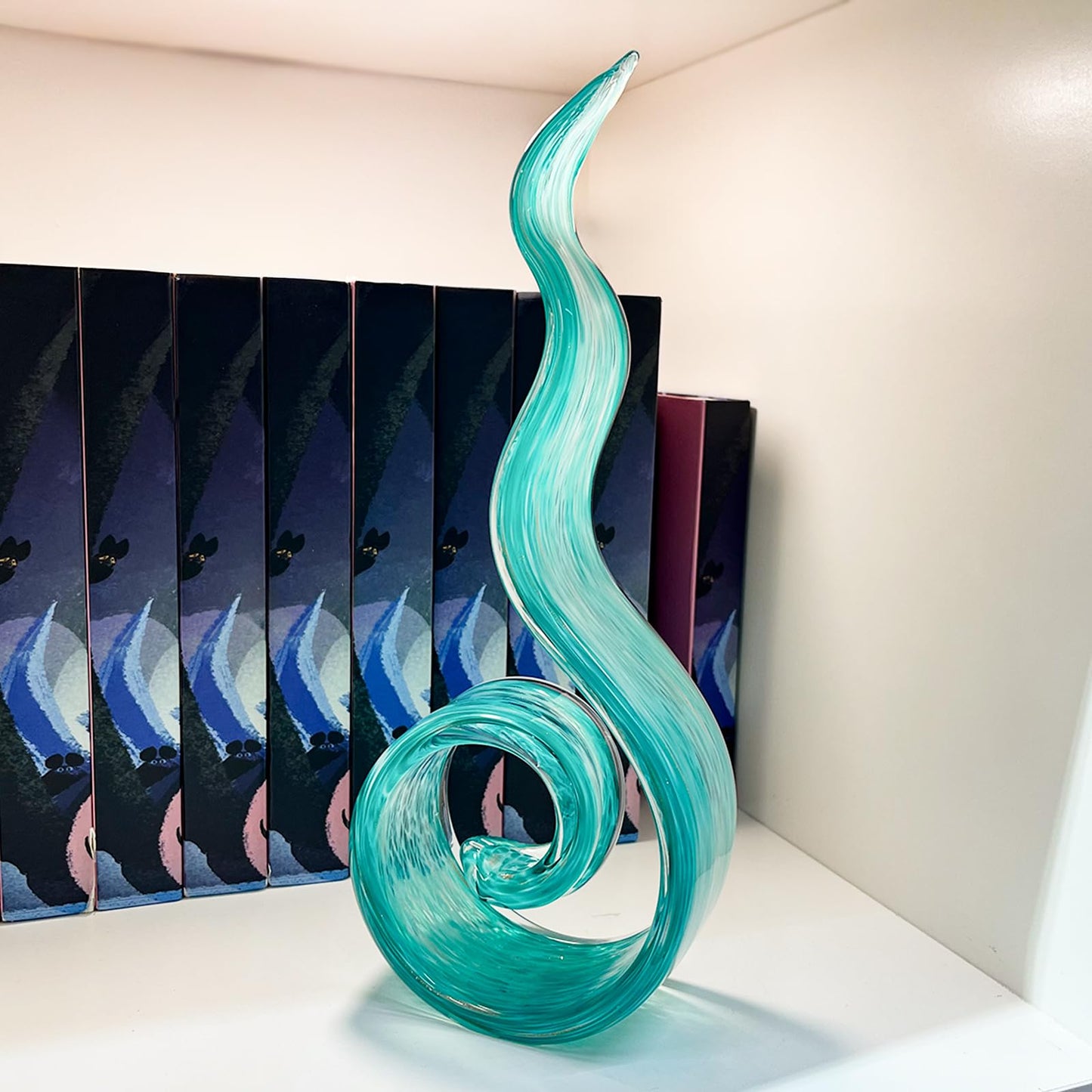 ORRFIDDY 11.4" Tall Hand Blown Glass Sculpture, Murano Style Art Glass Figurine, Modern Coastal Home Decor Accent for Shelf, Table, TV Stand, Living Room Decoration