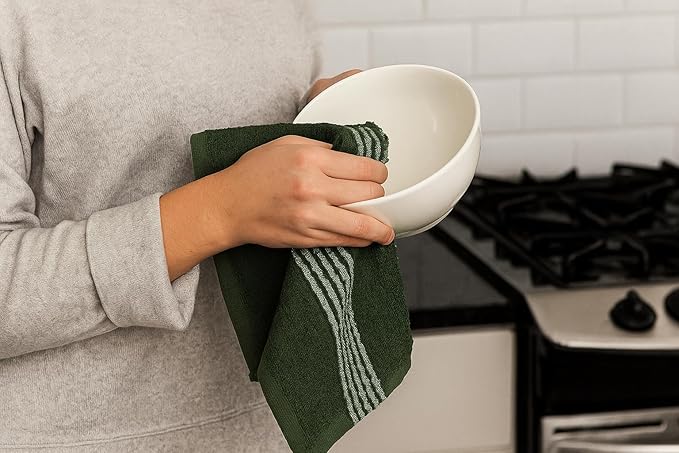 Serafina Home Dark Forest Green Kitchen Hand Dish Towels: Oversized 18" x 28"