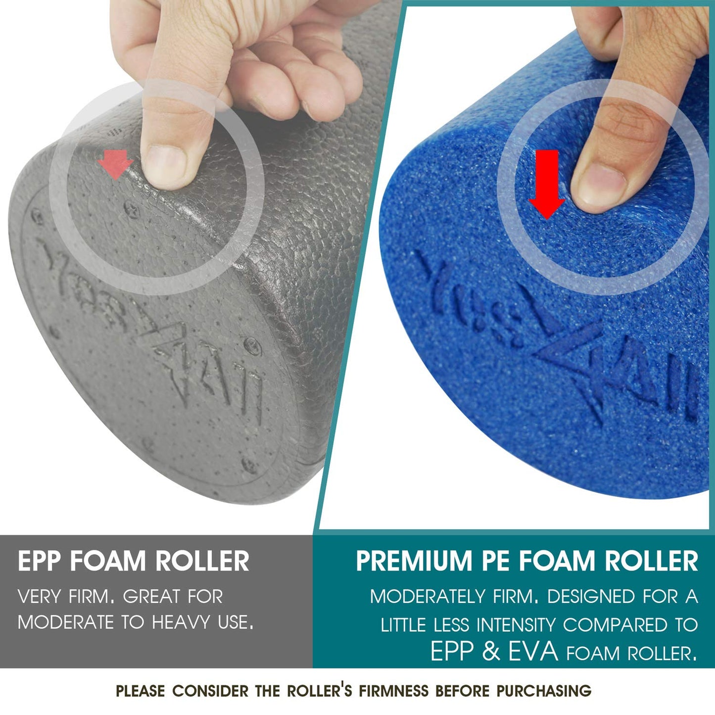 Yes4All Medium Firm Round PE Foam Roller 12, 18, 24, 36 Inches for Pilates, Yoga, Stretching, Balance & Core Exercises
