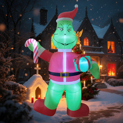 eLUUGIE 12ft Giant Christmas Inflatable Yard Decor Green Santa Monster Build-in LED Outdoor Blow up Christmas Decorations for Yard/Lawn/Garden
