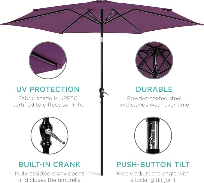 Best Choice Products 10ft Outdoor Table Compatible Steel Polyester Market Patio Umbrella w/Crank and Easy Push Button Tilt