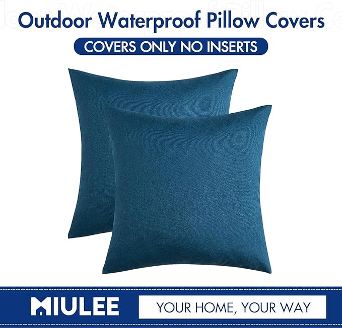 MIULEE Pack of 2 Decorative Outdoor Solid Waterproof Throw Pillow Covers Faux