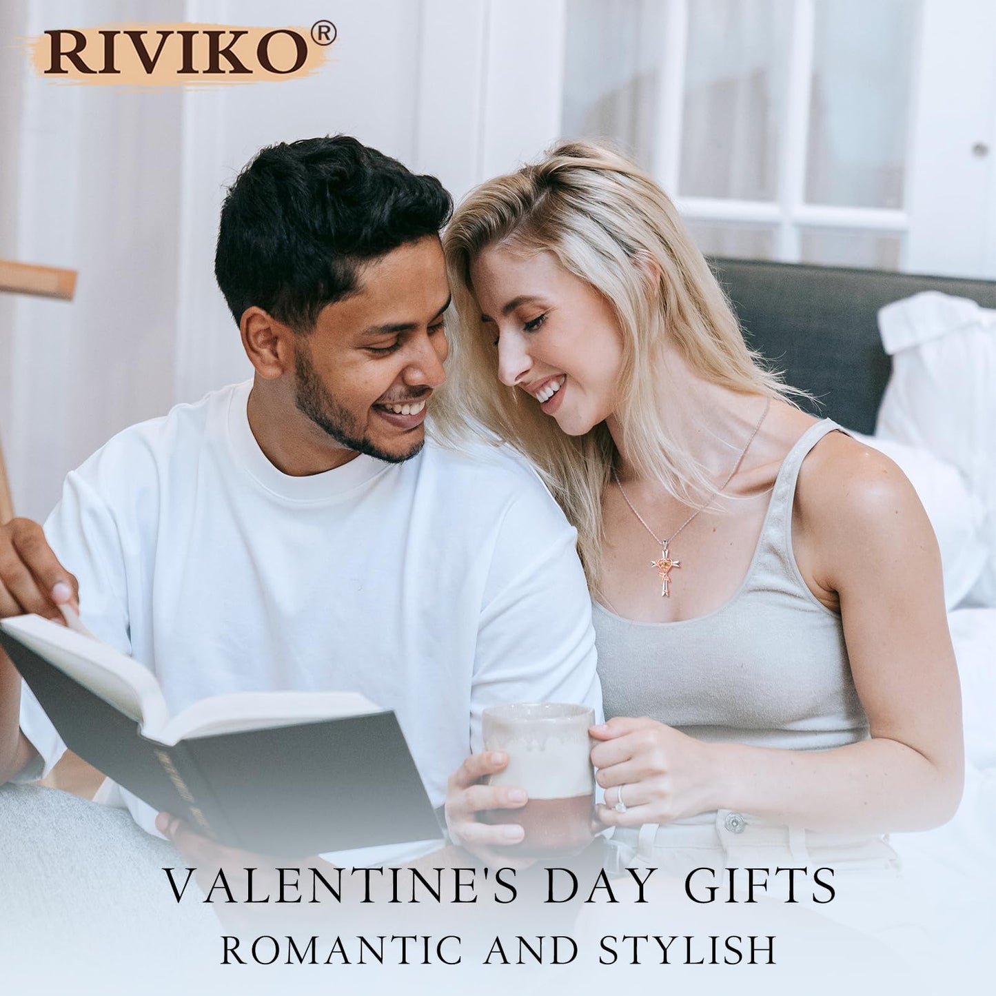 RIVIKO 925 Sterling Silver Cross August Birthstone Necklace for Women Cross Rose Pendant Necklaces Trendy Christmas Anniversary Valentine's Day Jewelry Birthday Gift for Women Her Wife