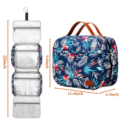 Bosidu Hanging Travel Toiletry Bag,Large Capacity Cosmetic Travel Toiletry Organizer for Women with 4 Compartments & 1 Sturdy Hook,Perfect for Travel/Daily Use/Christmas, Palm Leaf