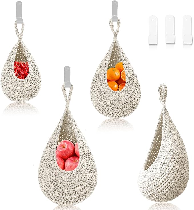 Hanging Fruit Large Basket Set of 3, Boho Wall Hanging Storage Basket