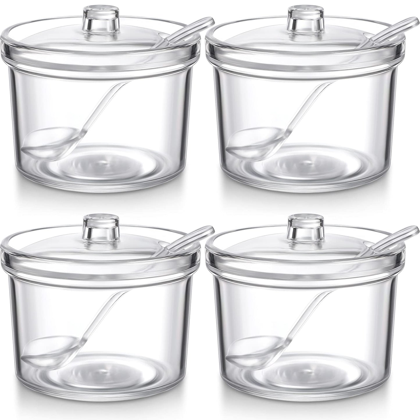 Patelai 4 Pieces Sugar Bowl Acrylic Clear Sugar Bowl with Lid and Salt Spoon Storage Jar with Airtight Lid for Salt, Tea, Spices, Herbs, Condiments(7.1 oz)