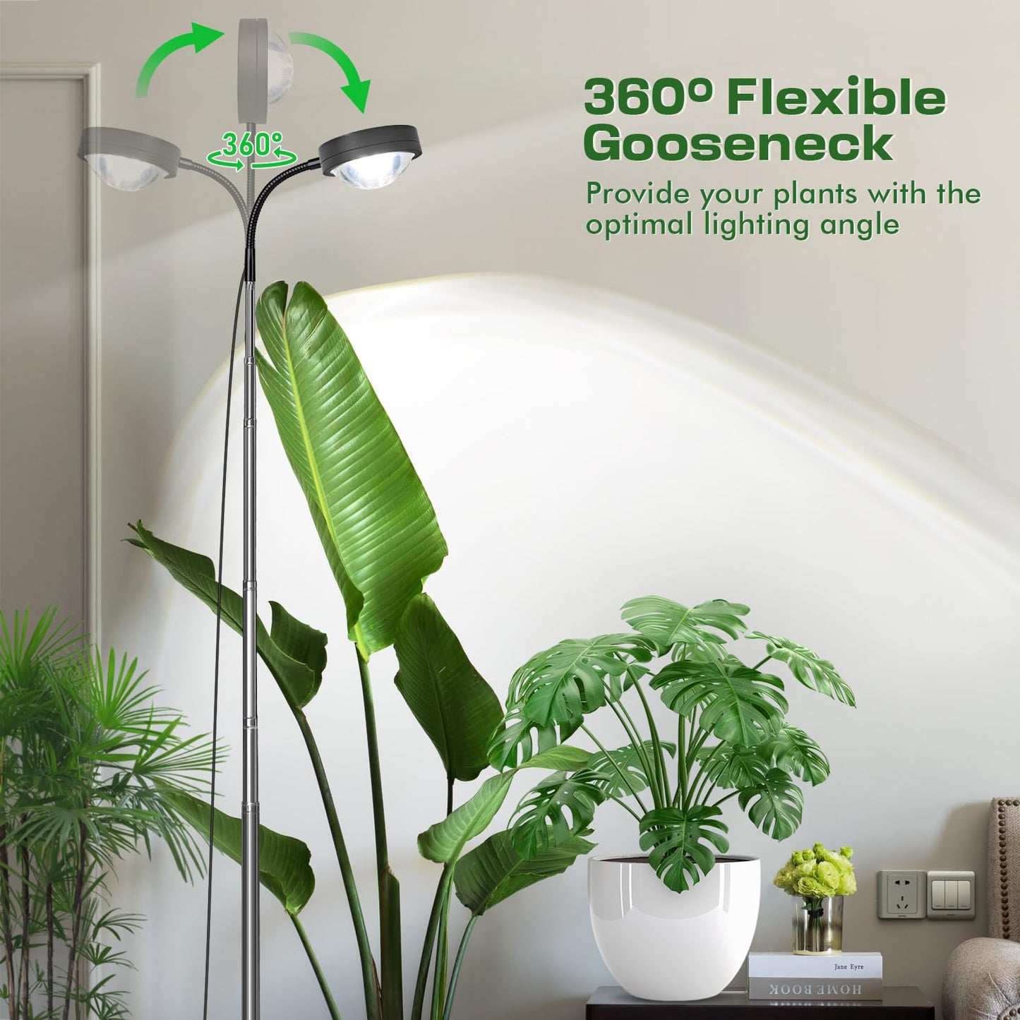 Plant Grow Light, Full Spectrum LED Growing Lights for Indoor Plants with Optical Lens, High PPFD Grow Lamp with 360°Gooseneck, 63in Height Adjustable, 3/9/12H Timer, 3 Color Modes, 10 Brightness