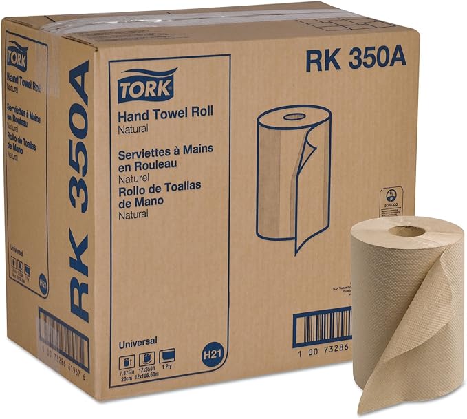 Tork Paper Hand Towel Roll Natural H21, 100% Recycled Fiber, 12 Rolls x 350 ft