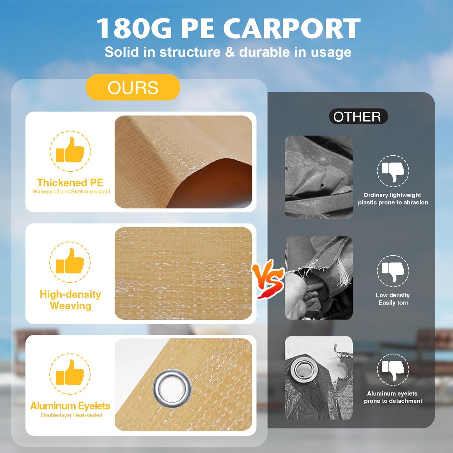 Carport Canopy Tent Sidewalls for 10x20x8.6FT Car Garage with Ball Bungees, Heavy Duty Portable Shelter Logic Replacement Covers (Frame is not Included) (Khaki)