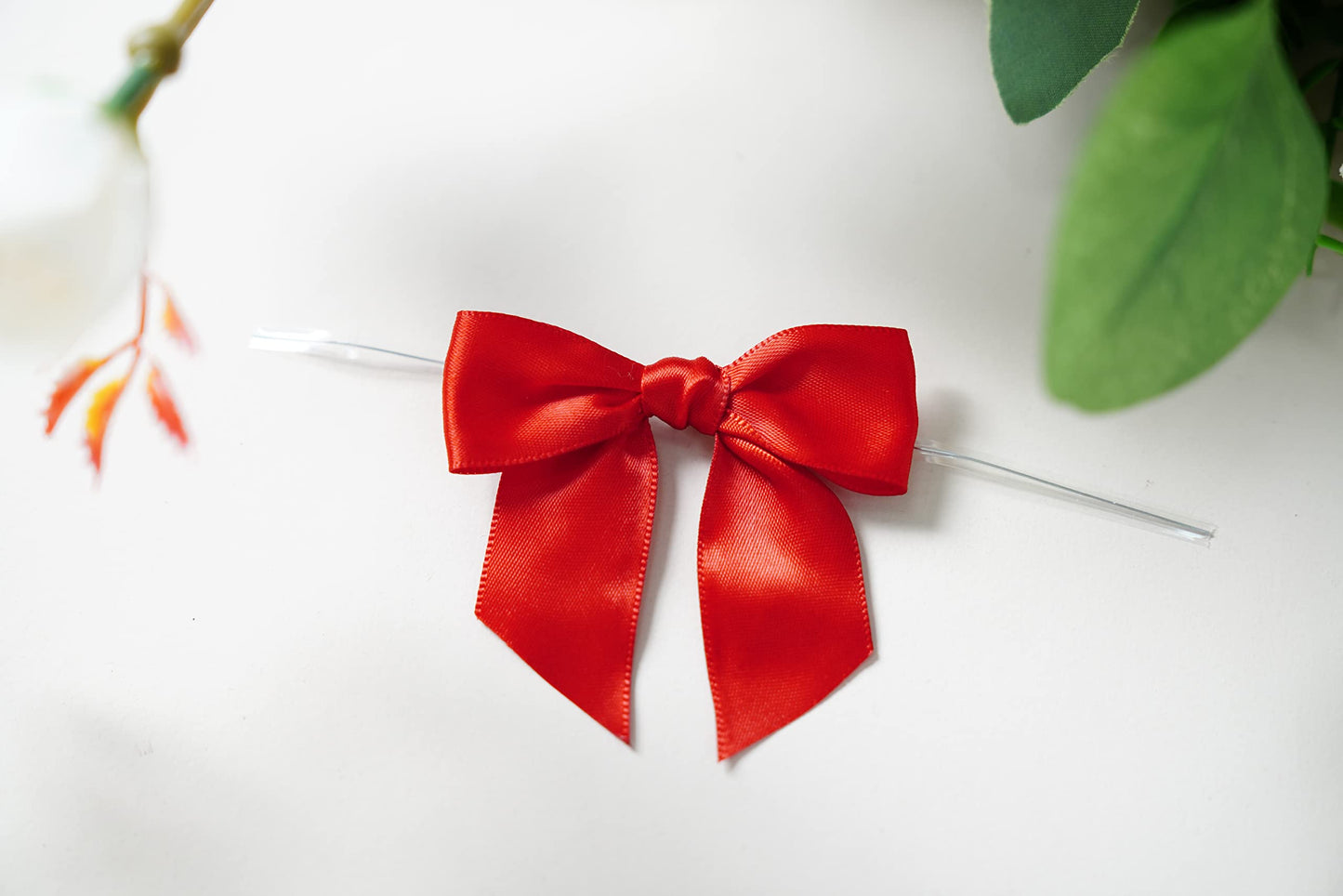 RainbowPana 120 Pack Christmas Luxury Twist Tie Bows, Red 3" Satin Ribbon Pretied Bows, Premade Craft Decoration for Package Cake Pop Basket Favors Cookie Candy, Gift Wrapping Baby Shower Wedding