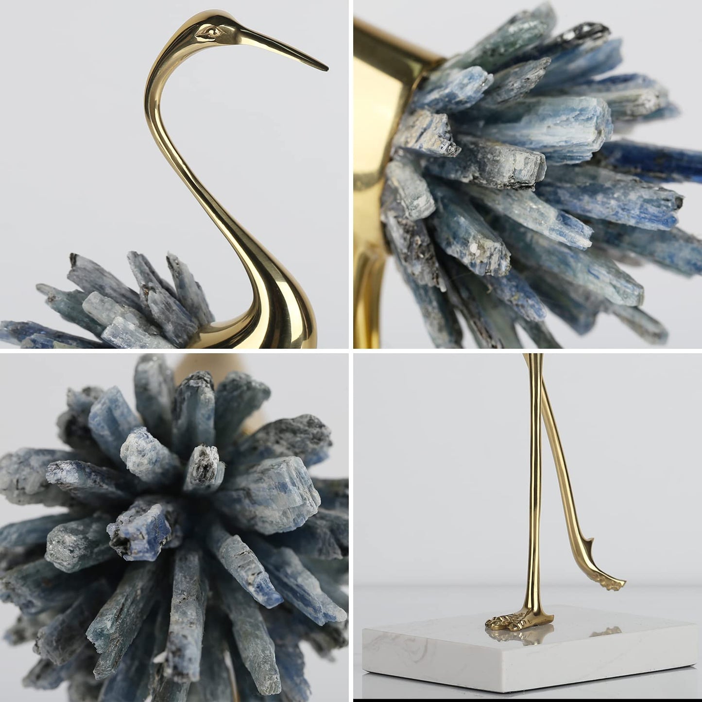 Suruim Gold Decor Accents, Brass Birds Statues - Modern Crystal Ornaments for Living Room, Bedroom, Office Desktop, Cabinets (Blue A)