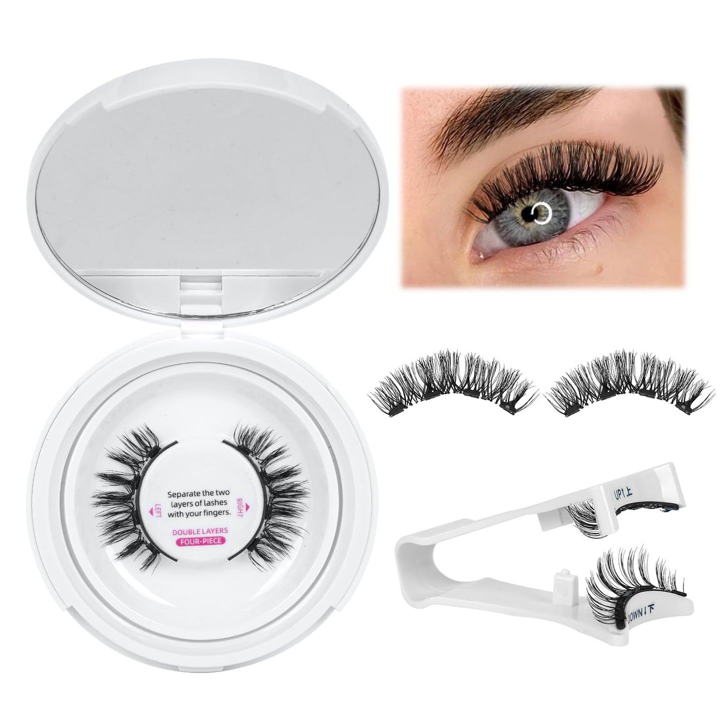 Magnetic Eyelashes With Applicator Long Lasting and Reusable Magnetic Lashes Kit 4Pcs Magnets Per Piece No Glue Needed False Eyelashes Waterproof,Cruelty Free,Easy To Wear(1pair,Charm)