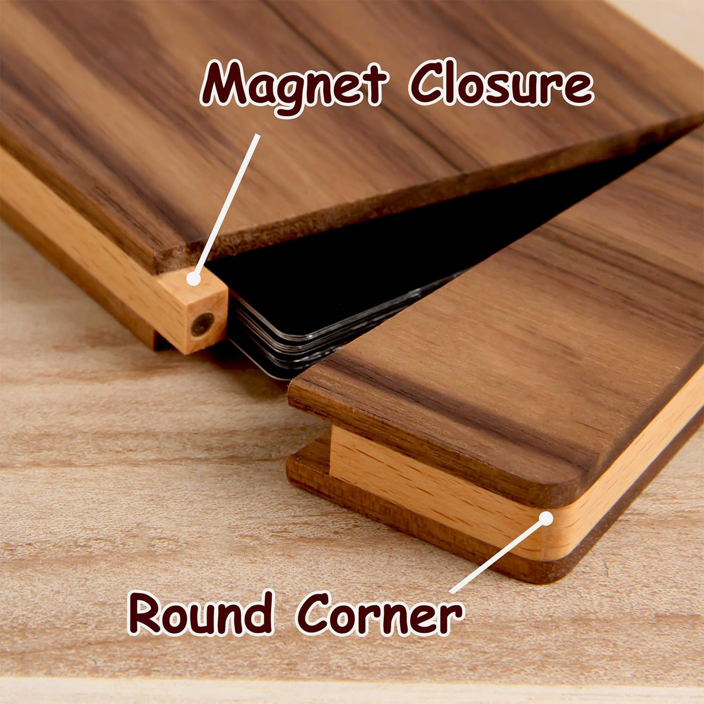 sunking Walnut & Beech Wood Business Card Holder with Magnetic Closure, Handmade Two-Tone Wooden Business Card Case Holds Up to 18 Cards, Executive Gift(Wanlunt -1)