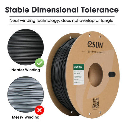 eSUN Upgraded Matte PLA Filament 1.75mm, Matte PLA 3D Printer Filament, Shine-Free Color, Frosted Texture, 1KG Spool (2.2 LBS) 3D Printing Filament for 3D Printers, Matte Deep Black