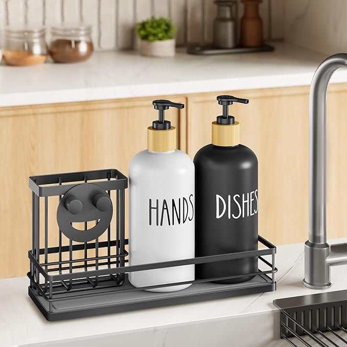 Moforoco Kitchen Dish Soap Dispenser Set, 16OZ Glass Bottle, Hand and Dish Soap