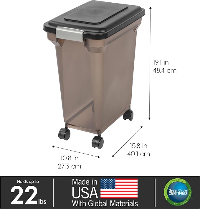 IRIS USA Airtight Dog Food Storage Container, WeatherPro, Removable Wheels