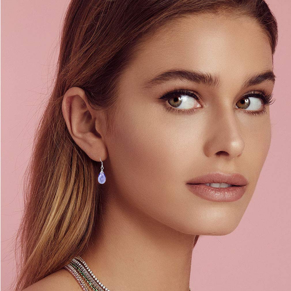 Teardrop Austrian Crystal Drop Dangle Earrings for Women 925 Sterling Silver Hook Hypoallergenic Earring (Tanzanite)