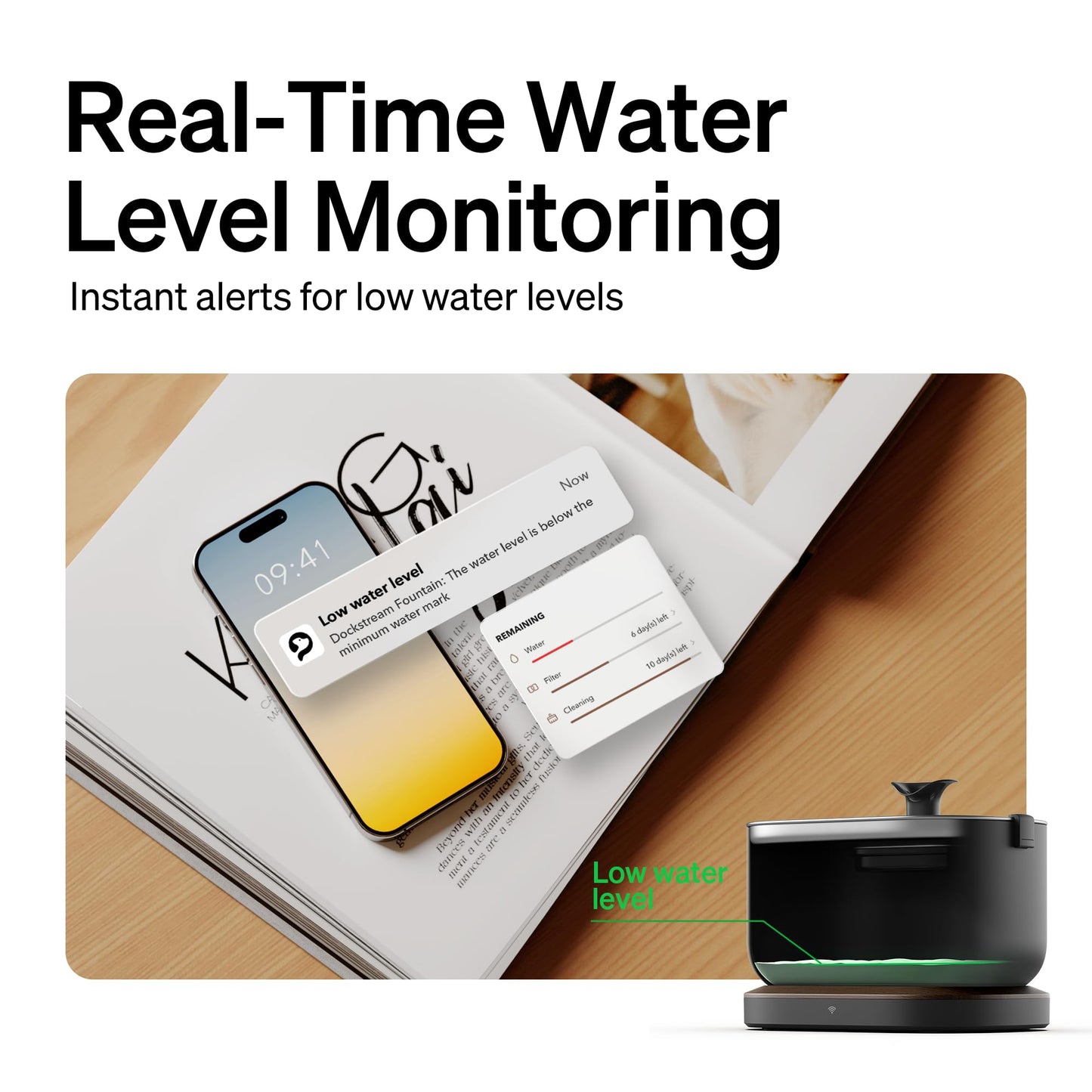 PETLIBRO Cat Water Fountain, App Monitoring Pet Fountains for Cats Indoor with Stainless Steel Tray, 2.5L/84oz Dockstream Automatic Water Dispenser for Drinking, 2.4G Wi-Fi Smart Bowl Inside